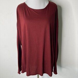 eskandar Burgundy Tunic Top One Size Oversized Lagenlook Long Sleeve Maroon Soft
